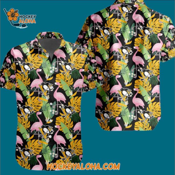Pittsburgh Penguins Special Flamingo Hawaiian Button Shirt 3