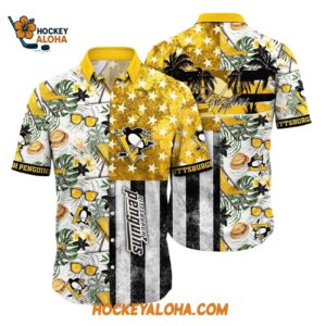Pittsburgh Penguins Tropical Hat And Glasses Pattern Summer Hawaiian Shirt 1