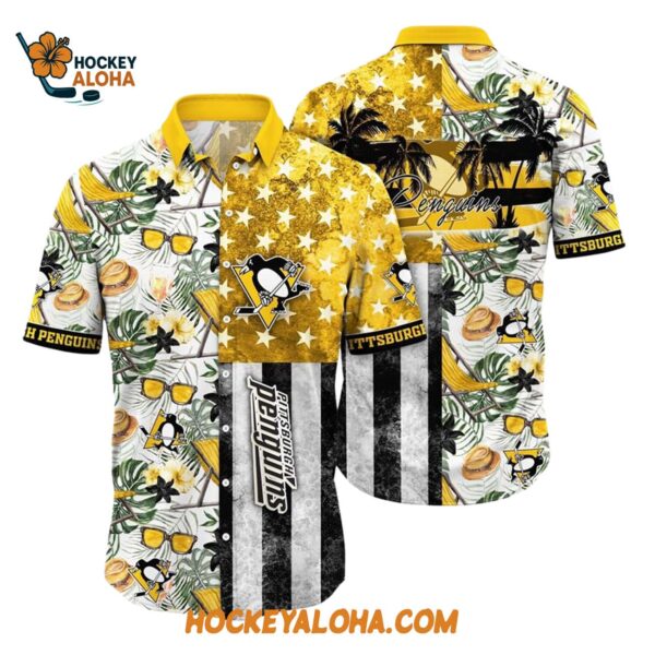 Pittsburgh Penguins Tropical Hat And Glasses Pattern Summer Hawaiian Shirt 1
