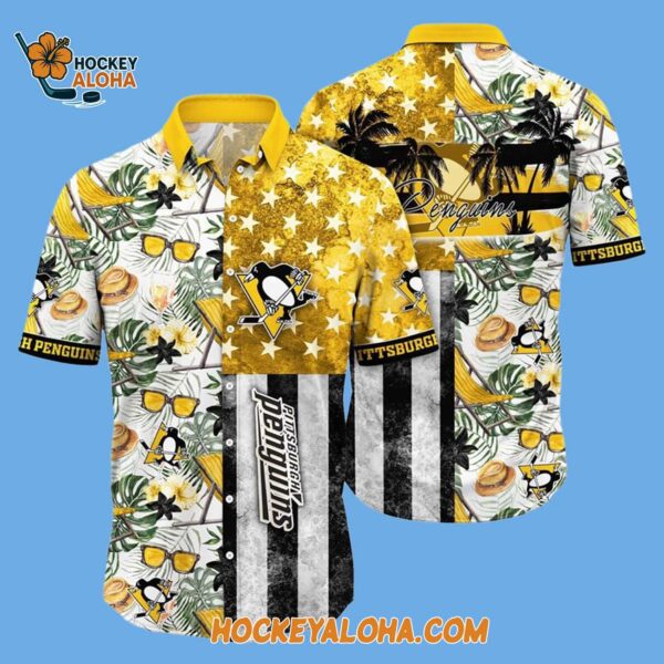 Pittsburgh Penguins Tropical Hat And Glasses Pattern Summer Hawaiian Shirt 2