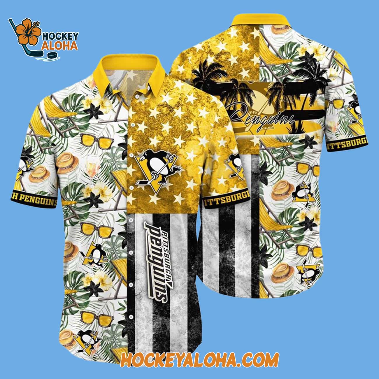 Pittsburgh Penguins Tropical Hat And Glasses Pattern Summer Hawaiian Shirt Pittsburgh Penguins Tropical Hat And Glasses Pattern Summer Hawaiian Shirt