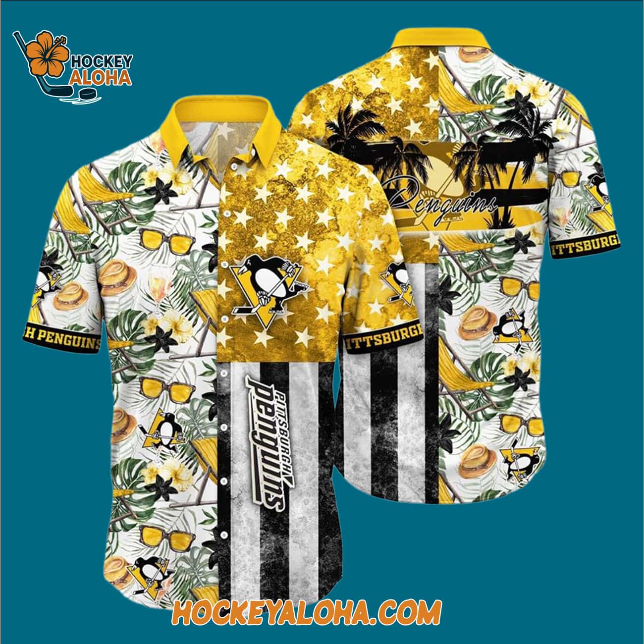 Pittsburgh Penguins Tropical Hat And Glasses Pattern Summer Hawaiian Shirt Pittsburgh Penguins Tropical Hat And Glasses Pattern Summer Hawaiian Shirt