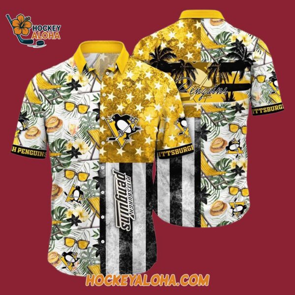 Pittsburgh Penguins Tropical Hat And Glasses Pattern Summer Hawaiian Shirt 4