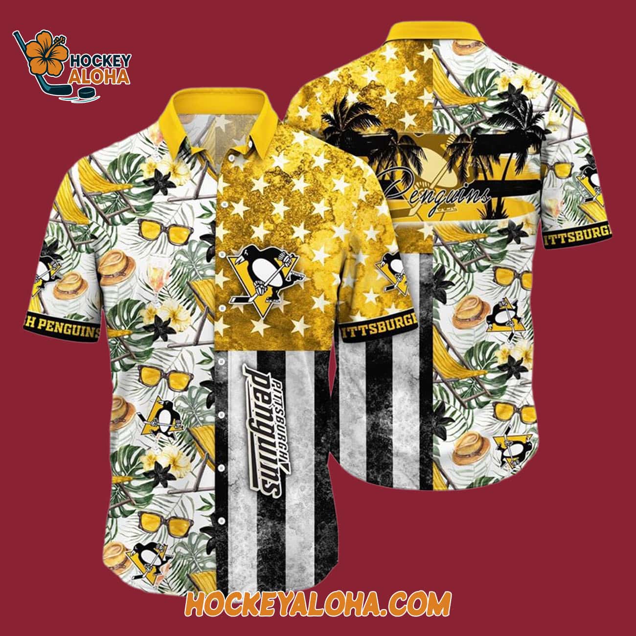 Pittsburgh Penguins Tropical Hat And Glasses Pattern Summer Hawaiian Shirt Pittsburgh Penguins Tropical Hat And Glasses Pattern Summer Hawaiian Shirt