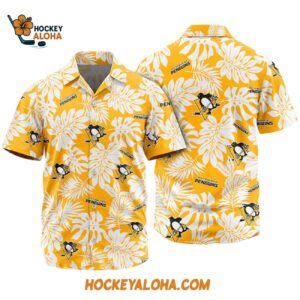 Pittsburgh Penguins Tropical Leafs Design Hawaiian Shirt 1
