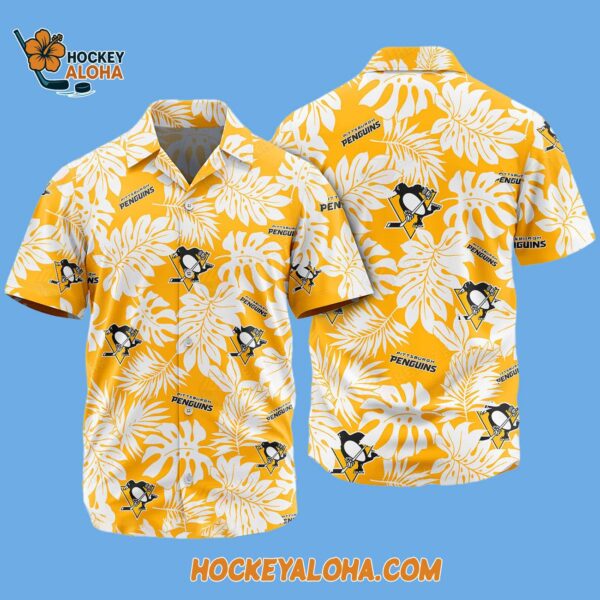 Pittsburgh Penguins Tropical Leafs Design Hawaiian Shirt 2