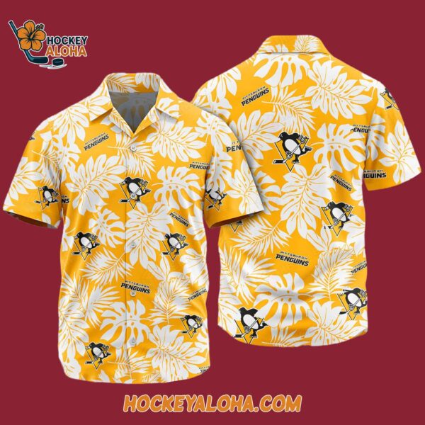 Pittsburgh Penguins Tropical Leafs Design Hawaiian Shirt 4