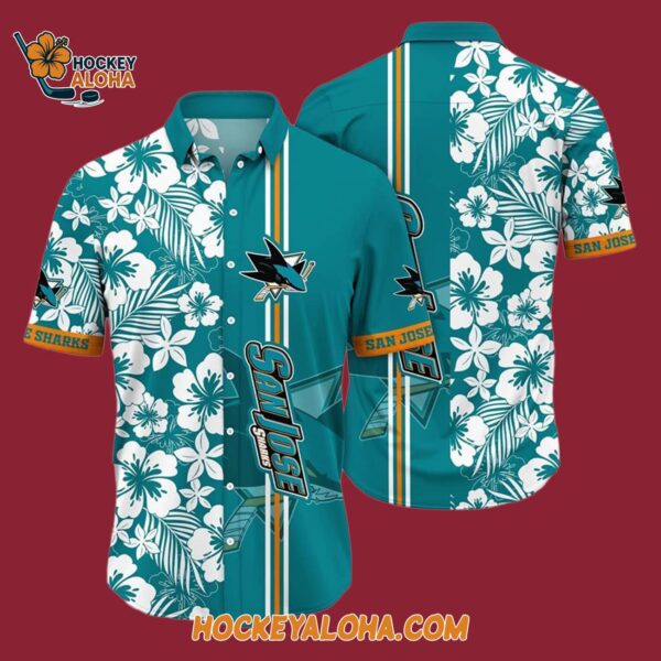 San Jose Sharks Tropical Apricot Blossom Pattern Summer Hawaiian Shirt 4
