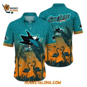 San Jose Sharks Tropical Flamingo Pattern Summer Hawaiian Shirt 1