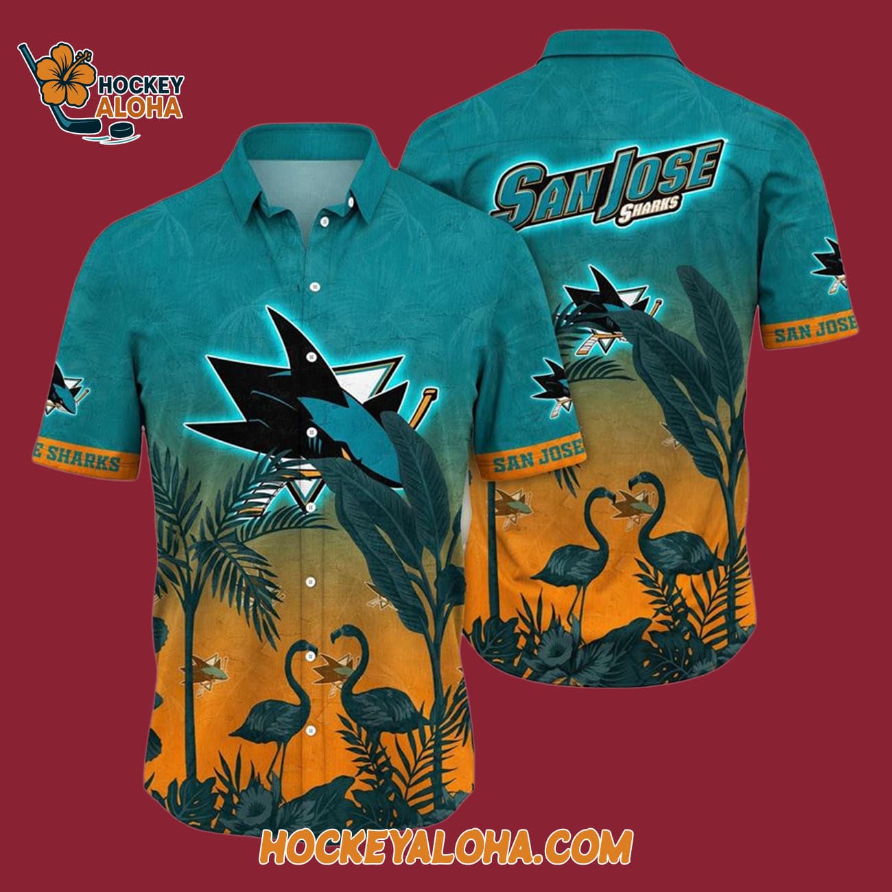 San Jose Sharks Tropical Flamingo Pattern Summer Hawaiian Shirt San Jose Sharks Tropical Flamingo Pattern Summer Hawaiian Shirt
