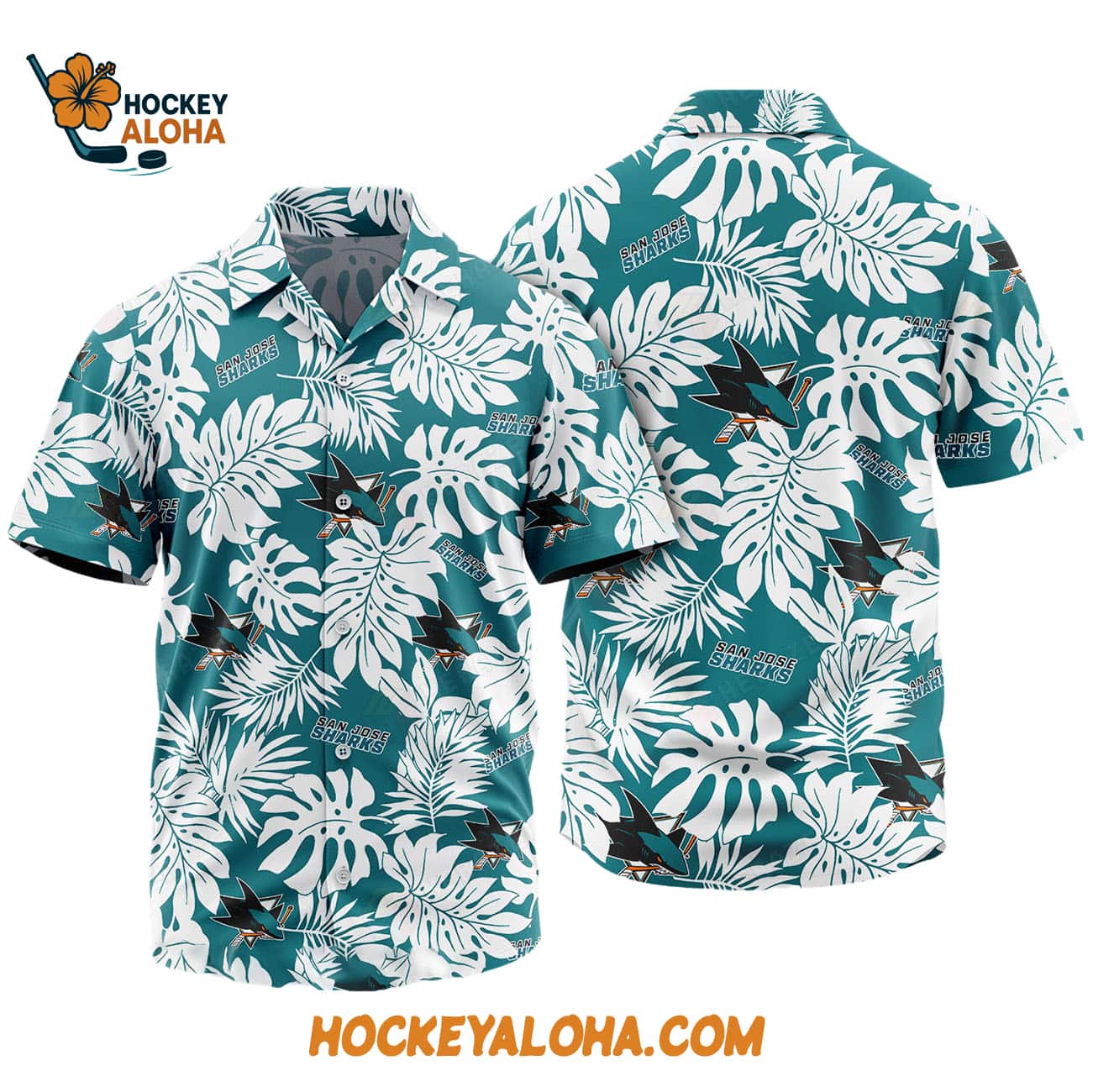 San Jose Sharks Tropical Leafs Design Hawaiian Shirt San Jose Sharks Tropical Leafs Design Hawaiian Shirt