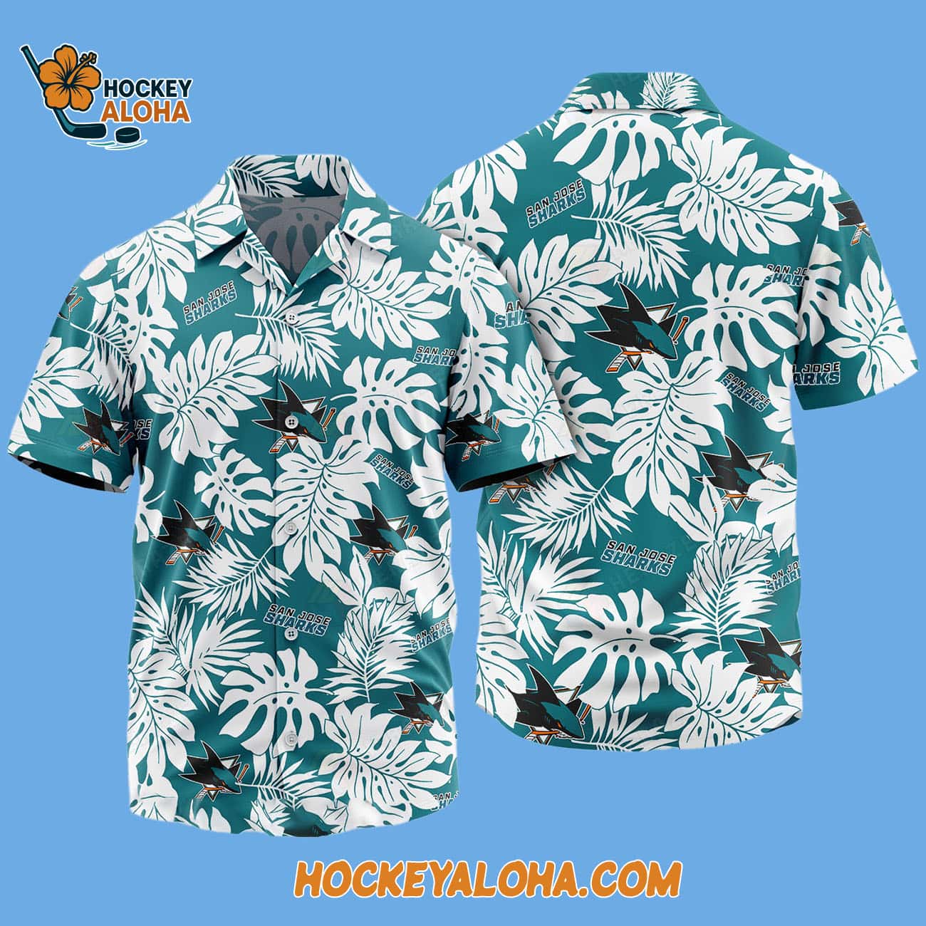 San Jose Sharks Tropical Leafs Design Hawaiian Shirt San Jose Sharks Tropical Leafs Design Hawaiian Shirt