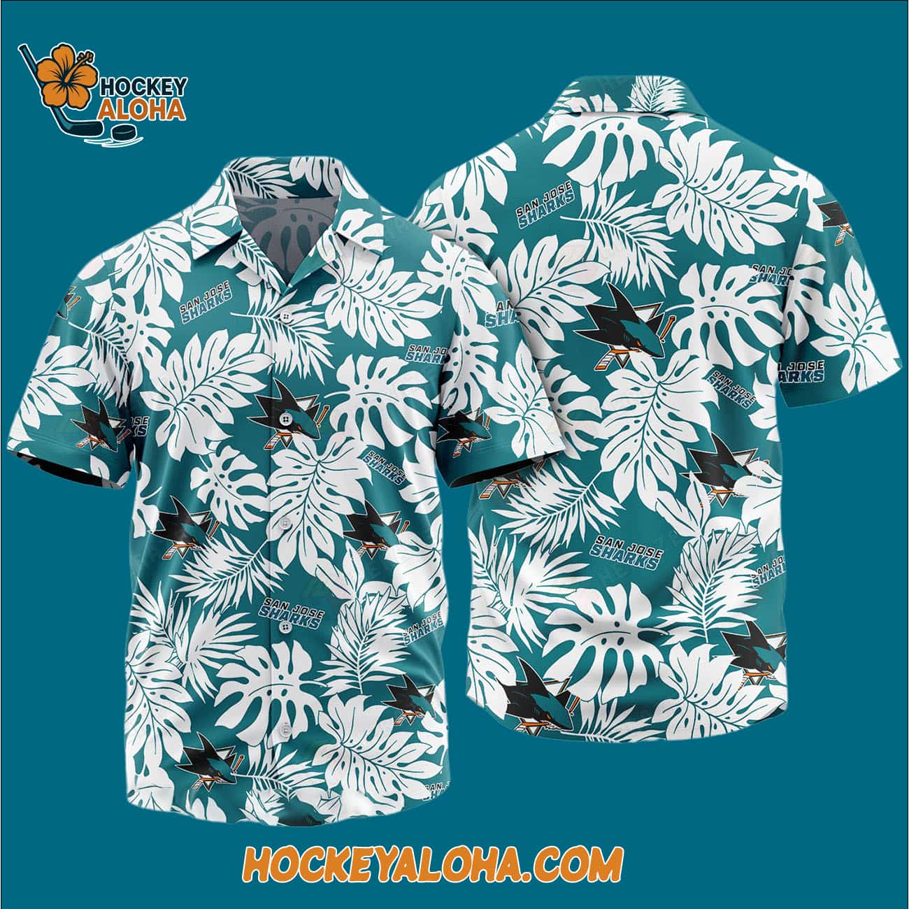 San Jose Sharks Tropical Leafs Design Hawaiian Shirt San Jose Sharks Tropical Leafs Design Hawaiian Shirt