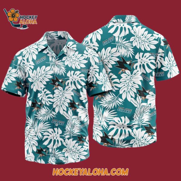 San Jose Sharks Tropical Leafs Design Hawaiian Shirt 4