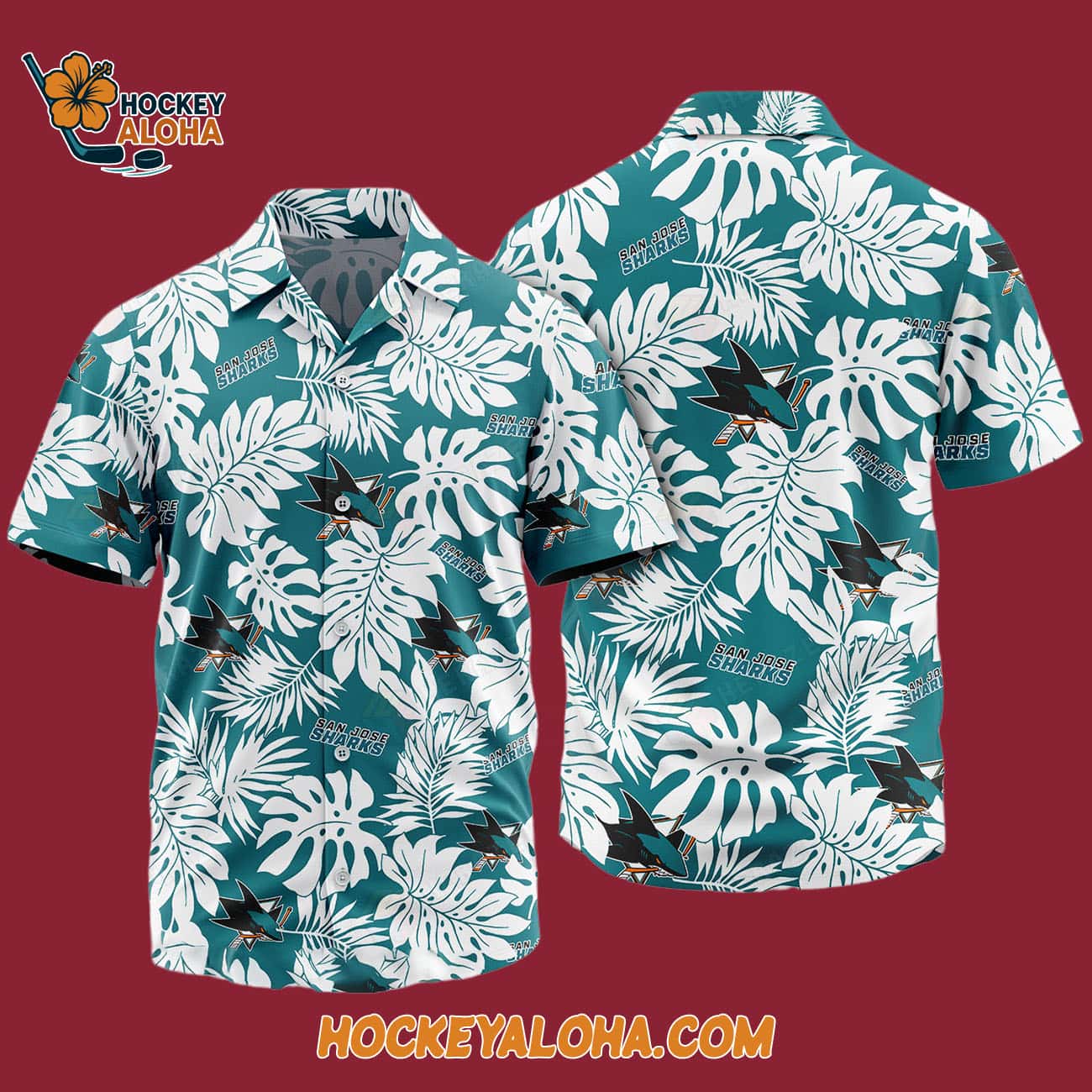 San Jose Sharks Tropical Leafs Design Hawaiian Shirt San Jose Sharks Tropical Leafs Design Hawaiian Shirt