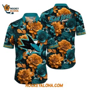 San Jose Sharks Tropical Rose Pattern Summer Hawaiian Shirt 1