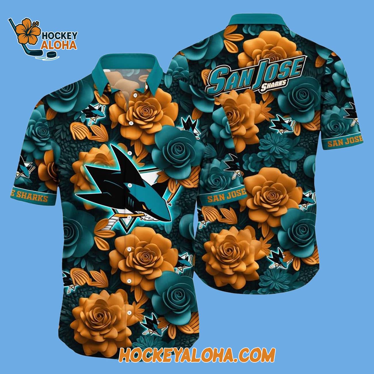 San Jose Sharks Tropical Rose Pattern Summer Hawaiian Shirt San Jose Sharks Tropical Rose Pattern Summer Hawaiian Shirt