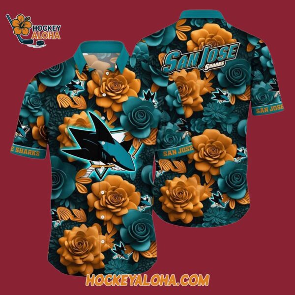 San Jose Sharks Tropical Rose Pattern Summer Hawaiian Shirt 4