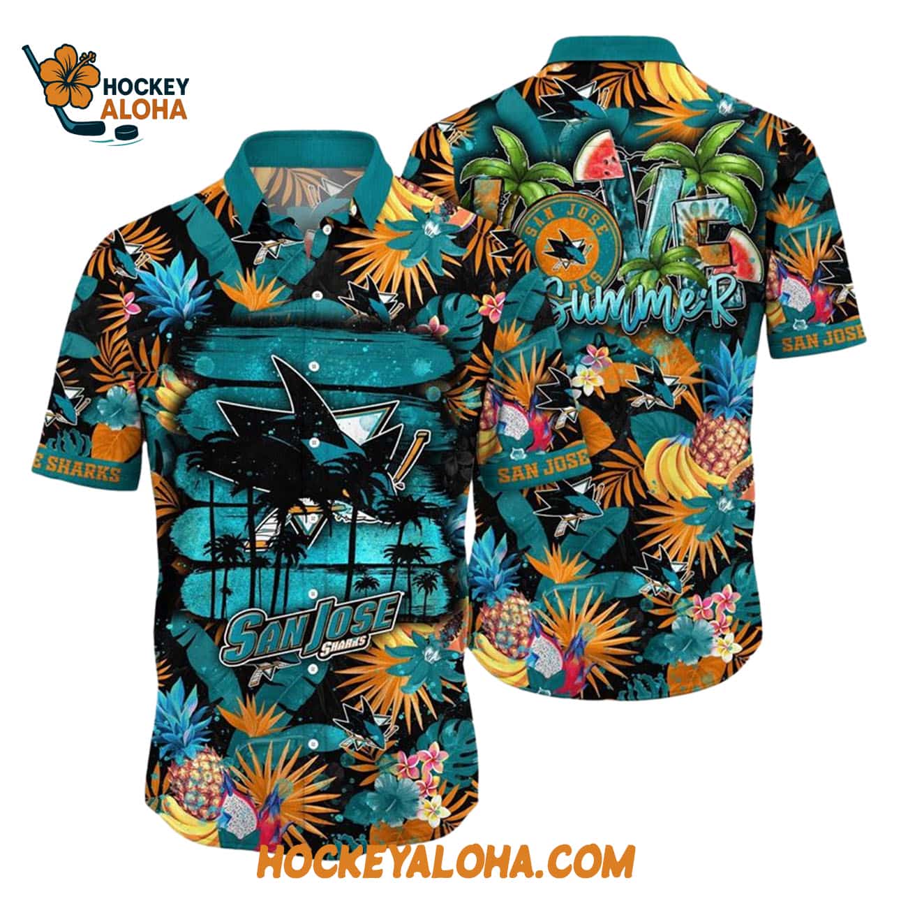 San Jose Sharks With Tropical Fruits Summer Hawaiian Shirt San Jose Sharks With Tropical Fruits Summer Hawaiian Shirt