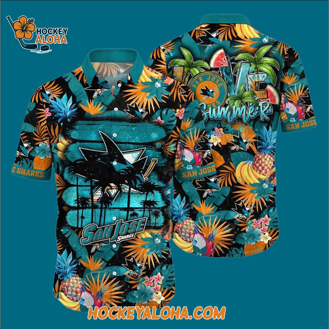 San Jose Sharks With Tropical Fruits Summer Hawaiian Shirt San Jose Sharks With Tropical Fruits Summer Hawaiian Shirt
