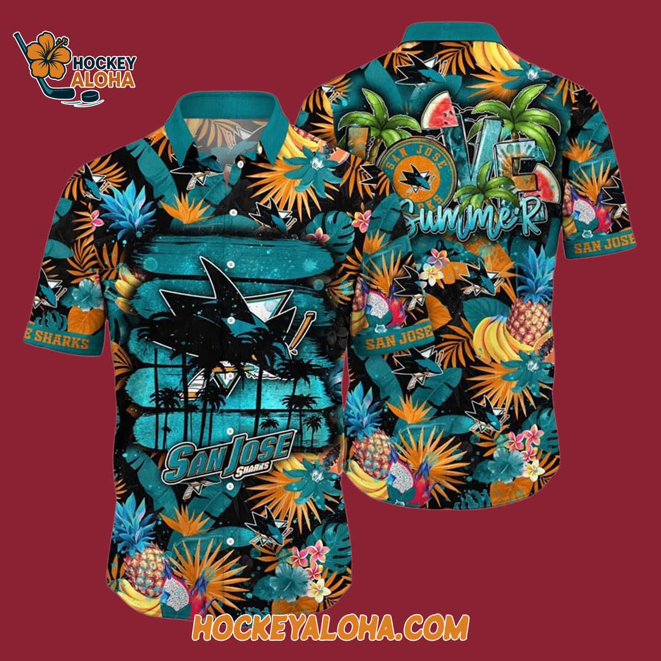 San Jose Sharks With Tropical Fruits Summer Hawaiian Shirt San Jose Sharks With Tropical Fruits Summer Hawaiian Shirt