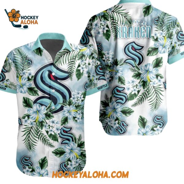 Seattle Kraken Hockey Tropical Flower Hawaiian Button Shirt 1