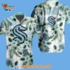 Seattle Kraken Hockey Tropical Flower Hawaiian Button Shirt 2