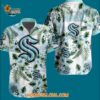 Seattle Kraken Hockey Tropical Flower Hawaiian Button Shirt 3