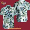 Seattle Kraken Hockey Tropical Flower Hawaiian Button Shirt 4