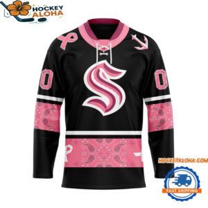Seattle Kraken In October We Wear Pink Breast Cancer Design Hockey Jersey 1