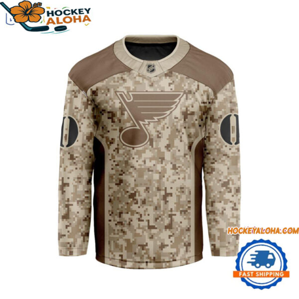 St Louis Blues Special Veterans Military Desert Camouflage Design Hockey Jersey 1