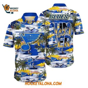 St Louis Blues Tropical Desert Island Motif Summer Hawaiian Shirt 1
