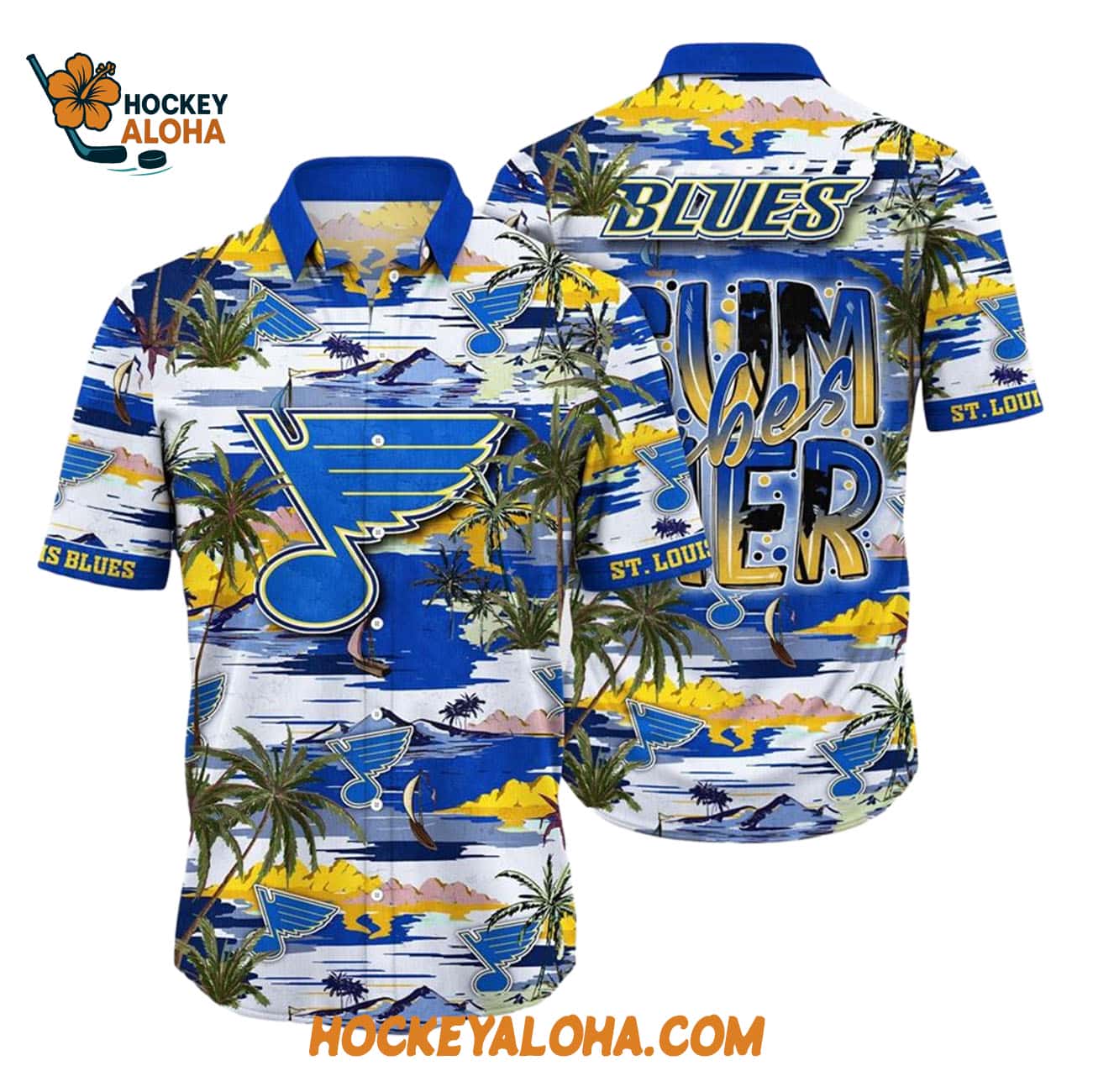 St Louis Blues Tropical Desert Island Motif Summer Hawaiian Shirt St Louis Blues Tropical Desert Island Motif Summer Hawaiian Shirt