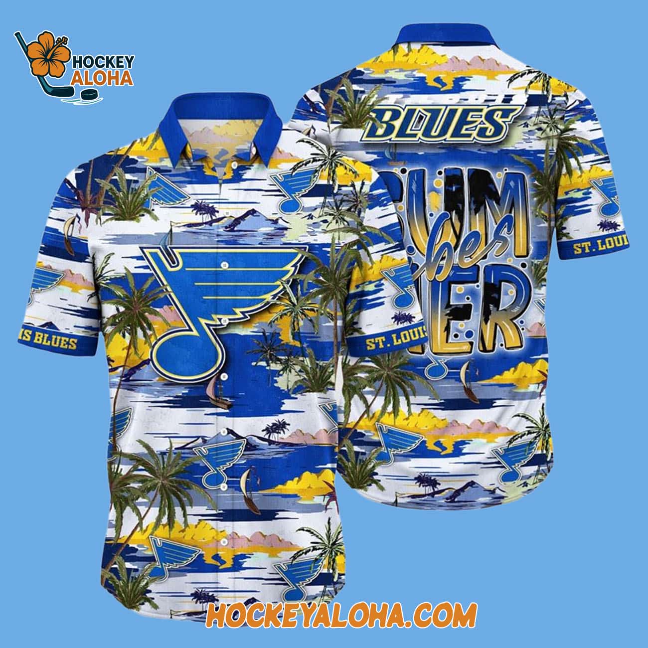 St Louis Blues Tropical Desert Island Motif Summer Hawaiian Shirt St Louis Blues Tropical Desert Island Motif Summer Hawaiian Shirt