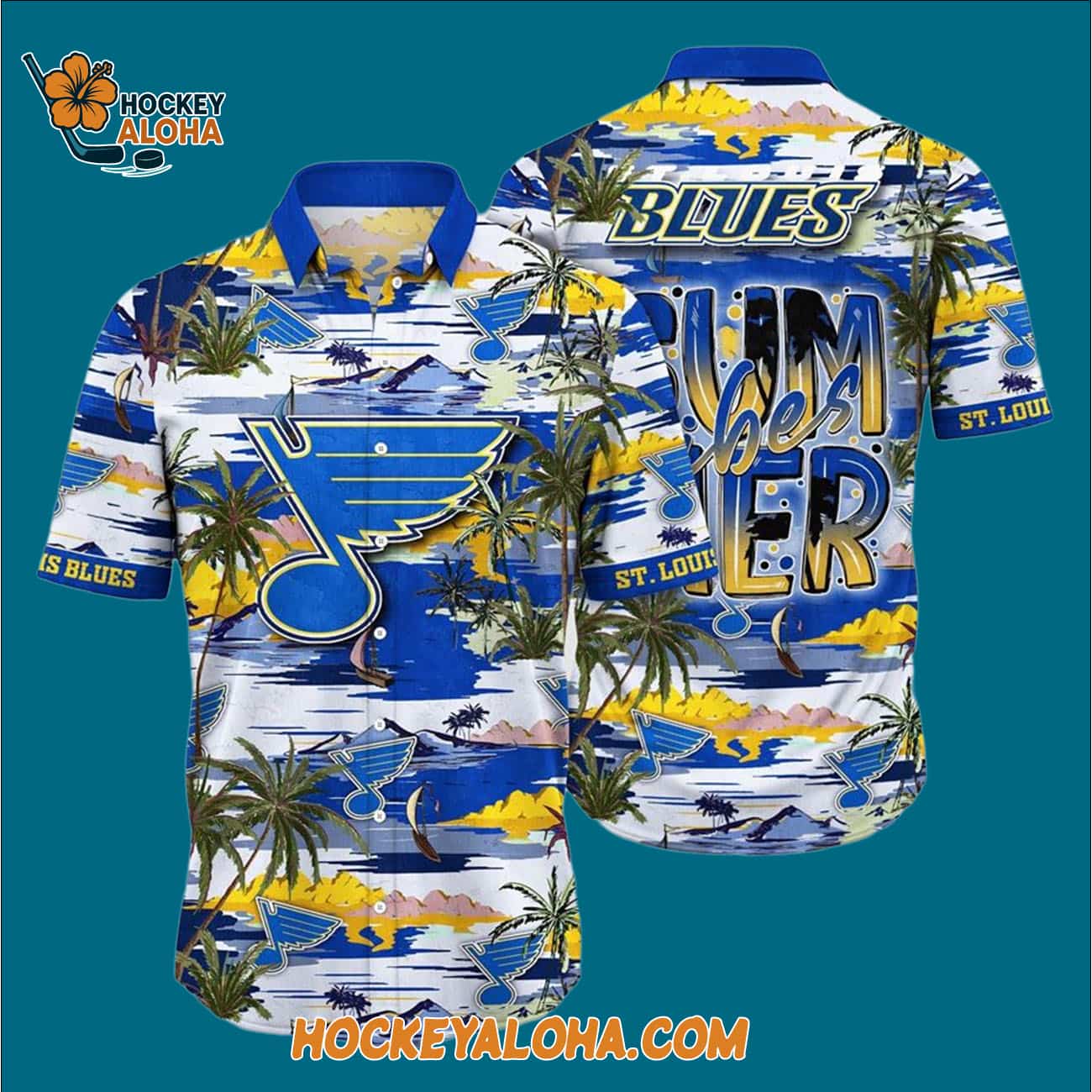 St Louis Blues Tropical Desert Island Motif Summer Hawaiian Shirt St Louis Blues Tropical Desert Island Motif Summer Hawaiian Shirt
