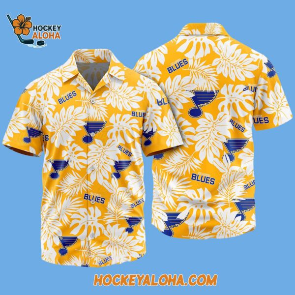 St Louis Blues Tropical Leafs Design Hawaiian Shirt 2