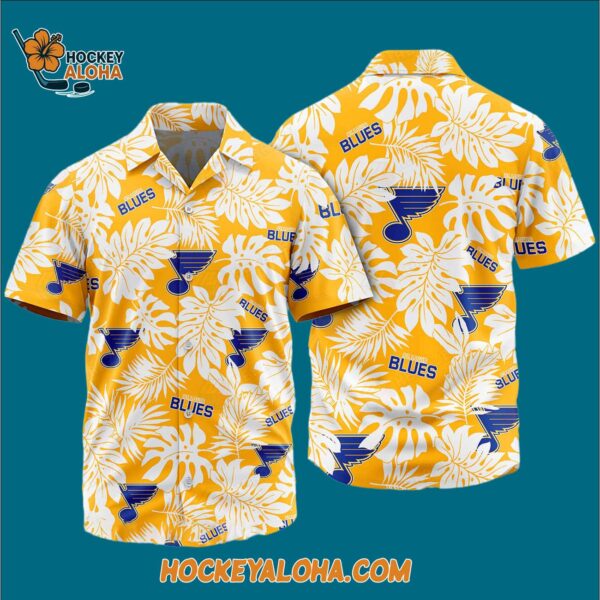 St Louis Blues Tropical Leafs Design Hawaiian Shirt 3