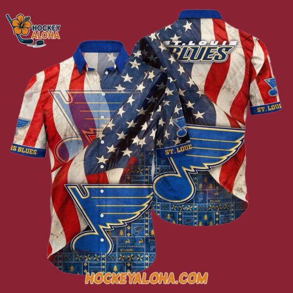 St Louis Blues With American Flag Pattern Summer Hawaiian Shirt 4