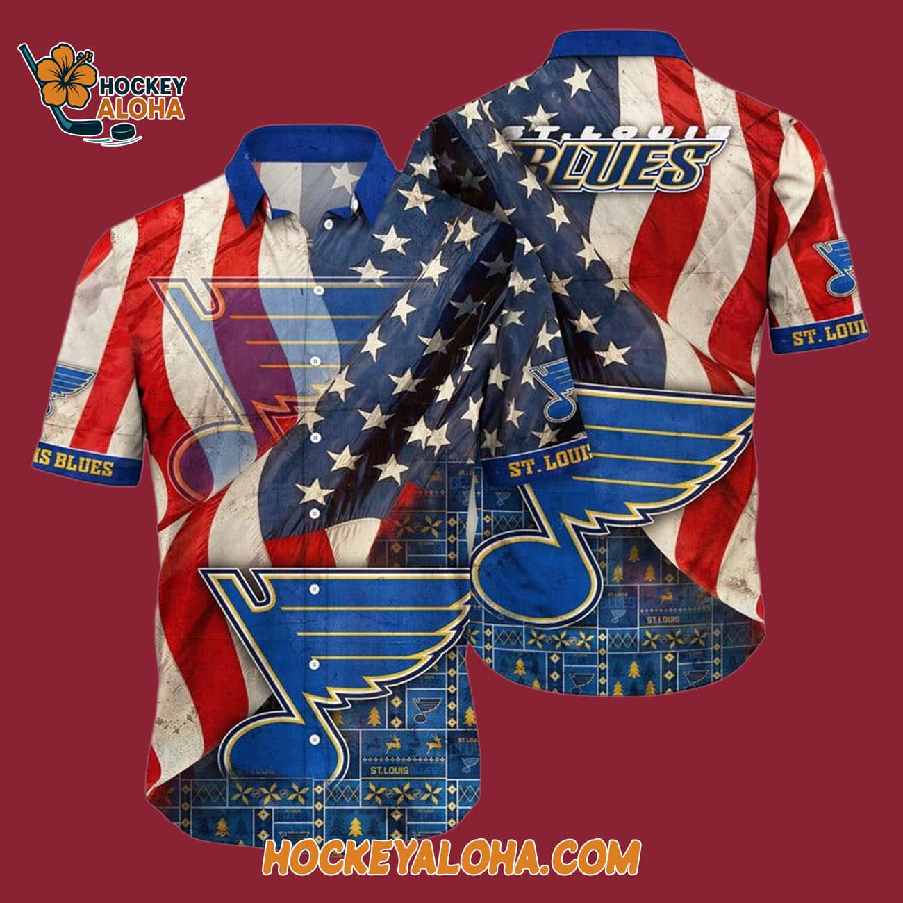St Louis Blues With American Flag Pattern Summer Hawaiian Shirt St Louis Blues With American Flag Pattern Summer Hawaiian Shirt