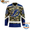 Tampa Bay Lightning Camo Veterans Custom Hockey Jersey 1