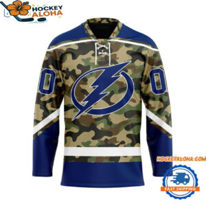 Tampa Bay Lightning Camo Veterans Custom Hockey Jersey 1