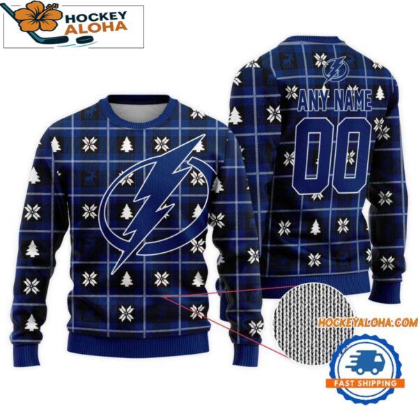Tampa Bay Lightning Snow Tree Christmas Ugly Sweater Custom Name And Custom Number