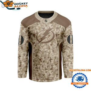 Tampa Bay Lightning Special Veterans Military Desert Camouflage Design Hockey Jersey 1