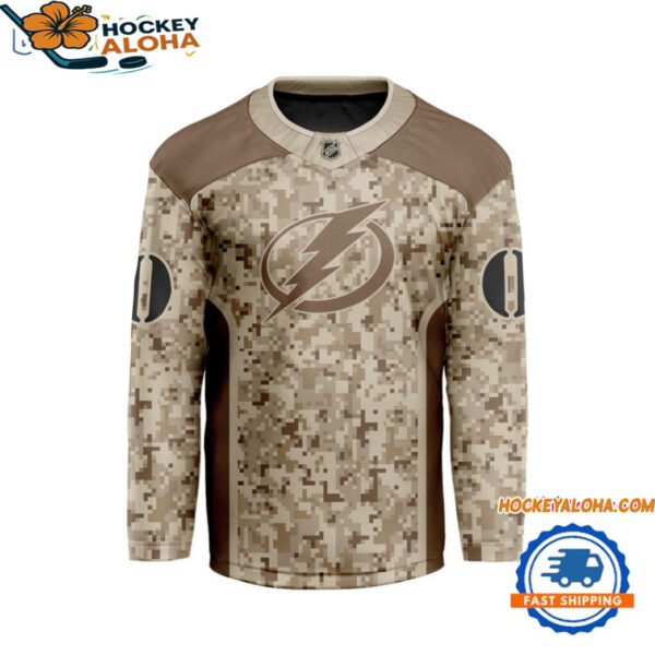 Tampa Bay Lightning Special Veterans Military Desert Camouflage Design Hockey Jersey 1