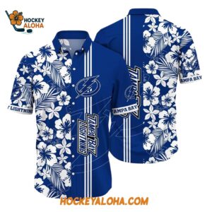 Tampa Bay Lightning Tropical Apricot Blossom Pattern Summer Hawaiian Shirt 1