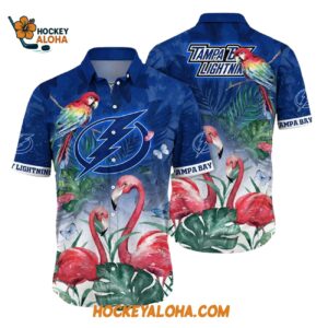Tampa Bay Lightning Tropical Parrot And Flamingo Motifs Summer Hawaiian Shirt 1