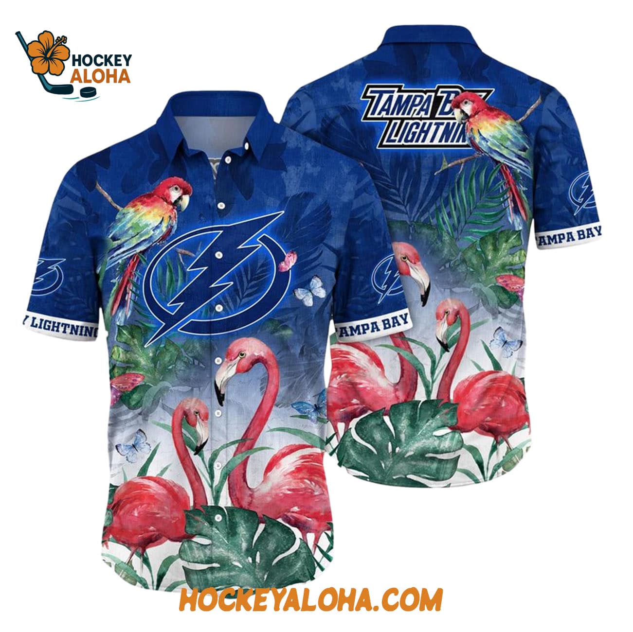 Tampa Bay Lightning Tropical Parrot And Flamingo Motifs Summer Hawaiian Shirt Tampa Bay Lightning Tropical Parrot And Flamingo Motifs Summer Hawaiian Shirt