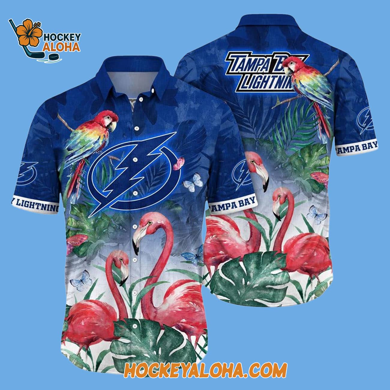 Tampa Bay Lightning Tropical Parrot And Flamingo Motifs Summer Hawaiian Shirt Tampa Bay Lightning Tropical Parrot And Flamingo Motifs Summer Hawaiian Shirt