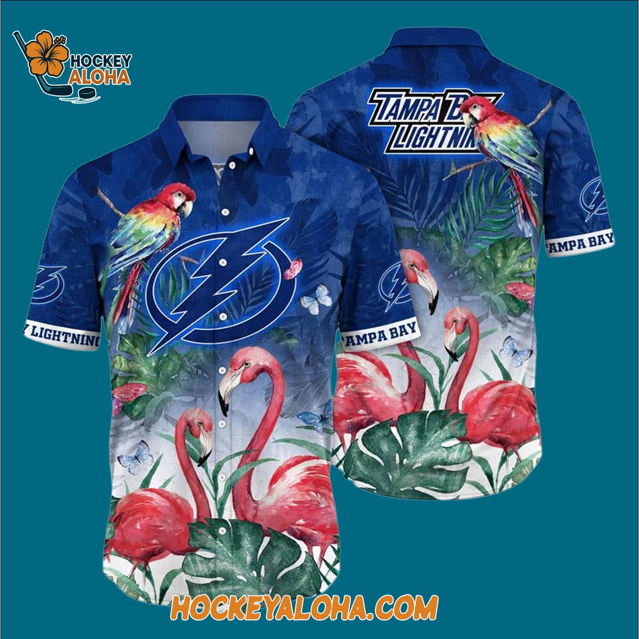 Tampa Bay Lightning Tropical Parrot And Flamingo Motifs Summer Hawaiian Shirt Tampa Bay Lightning Tropical Parrot And Flamingo Motifs Summer Hawaiian Shirt