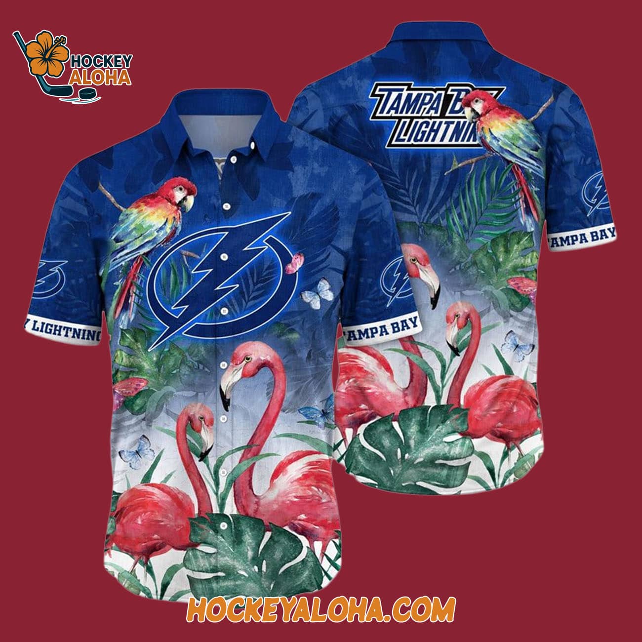Tampa Bay Lightning Tropical Parrot And Flamingo Motifs Summer Hawaiian Shirt Tampa Bay Lightning Tropical Parrot And Flamingo Motifs Summer Hawaiian Shirt